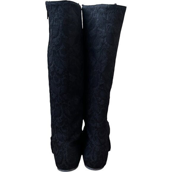Joyfolie Leighton Black Lace Tall Boots with Grey Straps and Brass Studs Size 1 - Picture 4 of 8